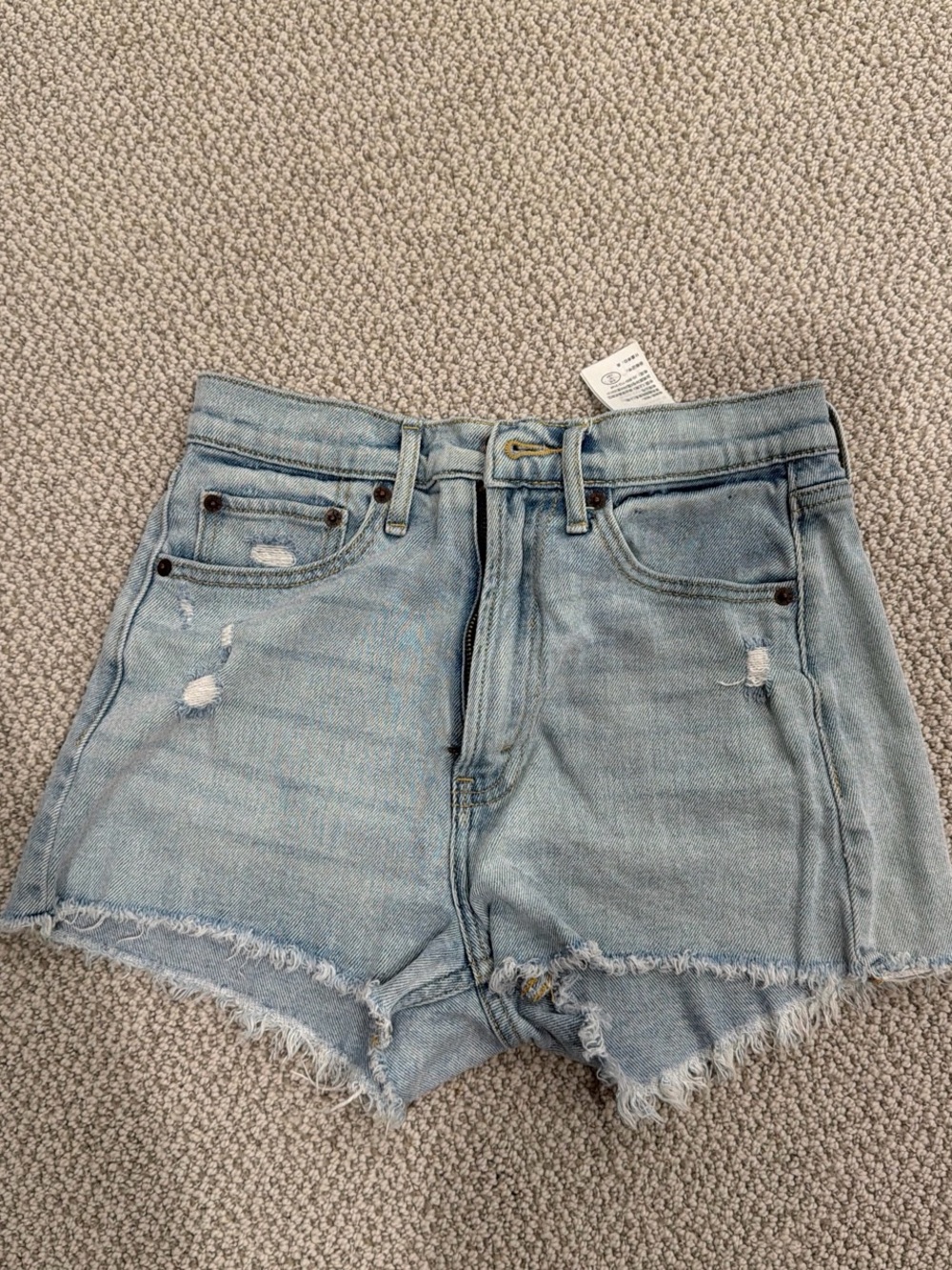 Abercrombie & Fitch Light Blue High-Waist Distressed Denim Shorts